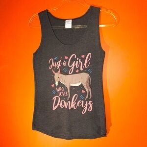 Just a Girl Who Loves Donkeys Charcoal Grey Tank Top Size Medium 8/10 Woman’s